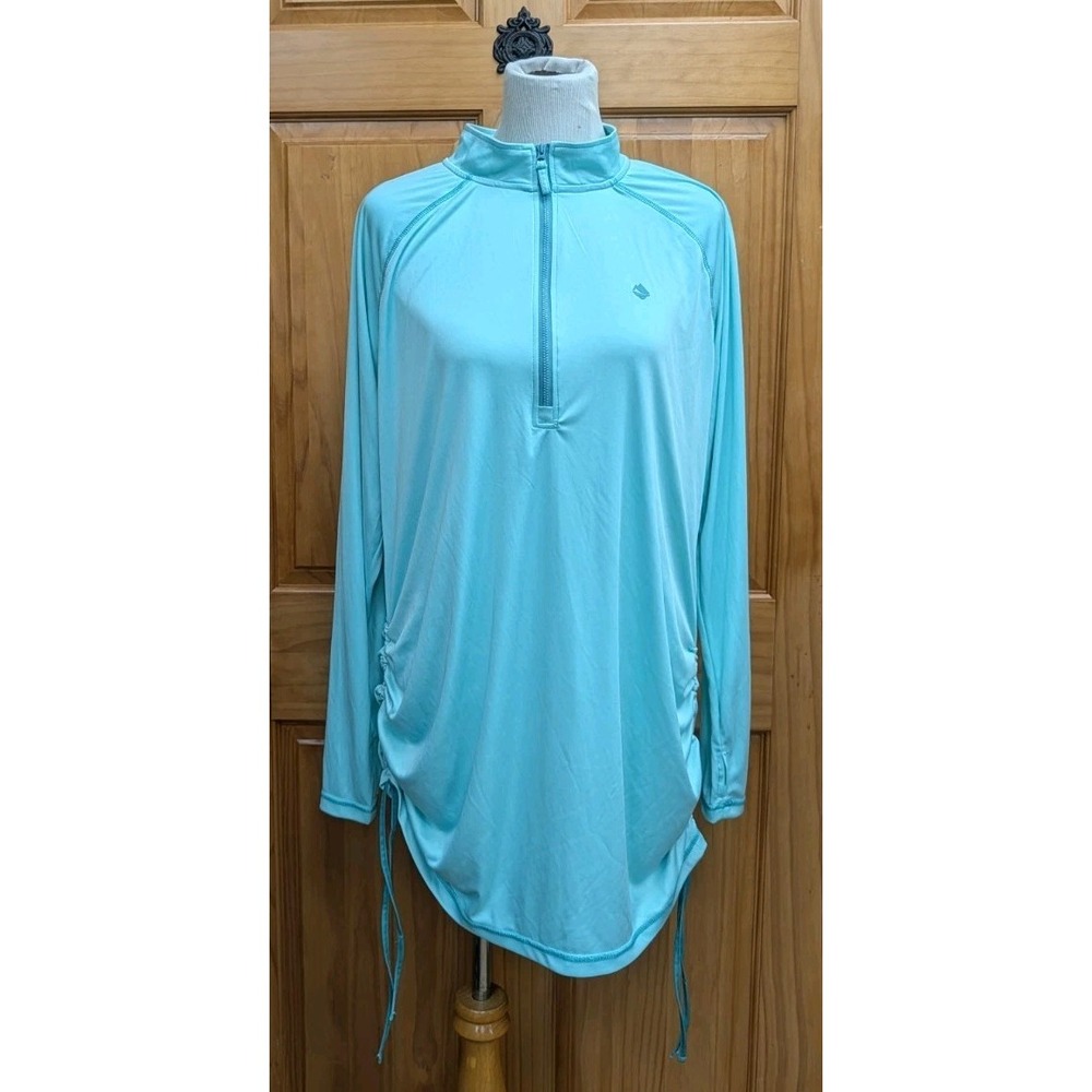 Ocean Coast Women's XL Active Wear Jacket Aqua 1/2 Zip Thumb Holes Stretchy
